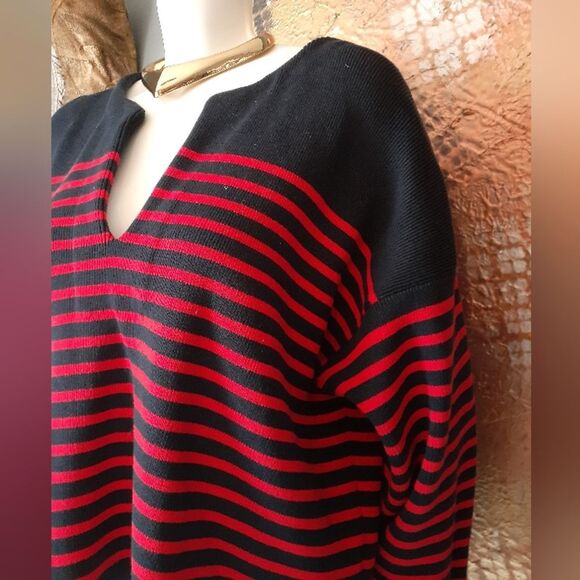 Massimo Dutti Cotton Blend Navy and Red Striped Sweater - Picture 10 of 13